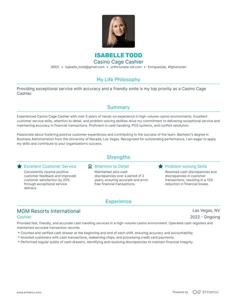Cage Cashier Resume Examples & Samples for 2024.